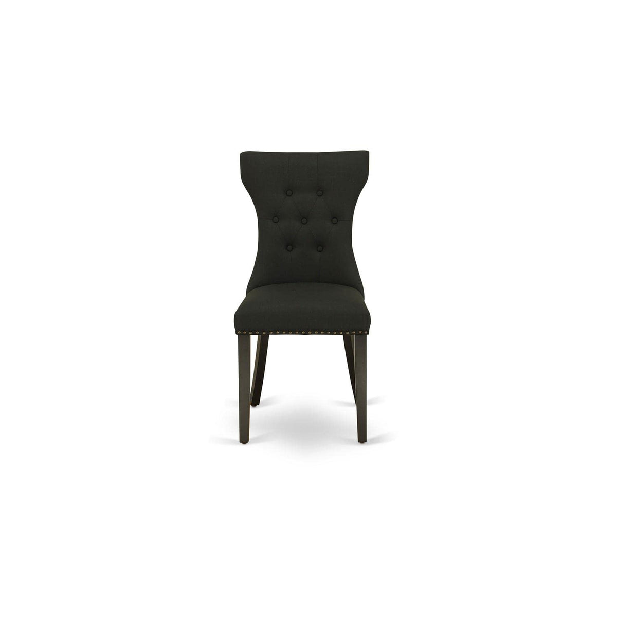 Black Linen Fabric Upholstered Dining Chairs Set of 2 E45672