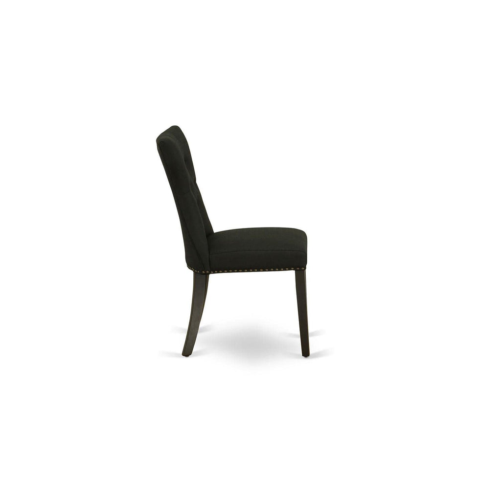 Black Linen Fabric Upholstered Dining Chairs Set of 2 E45672