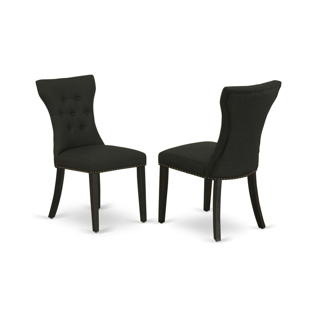 Black Linen Fabric Upholstered Dining Chairs Set of 2 E45672
