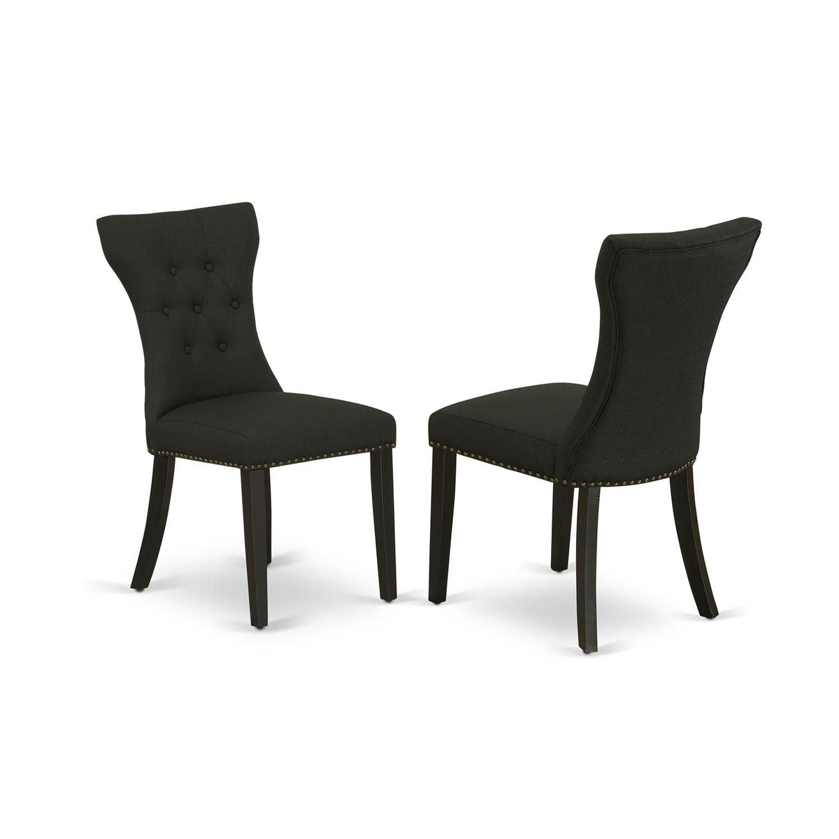 Black Linen Fabric Upholstered Dining Chairs Set of 2 E45672