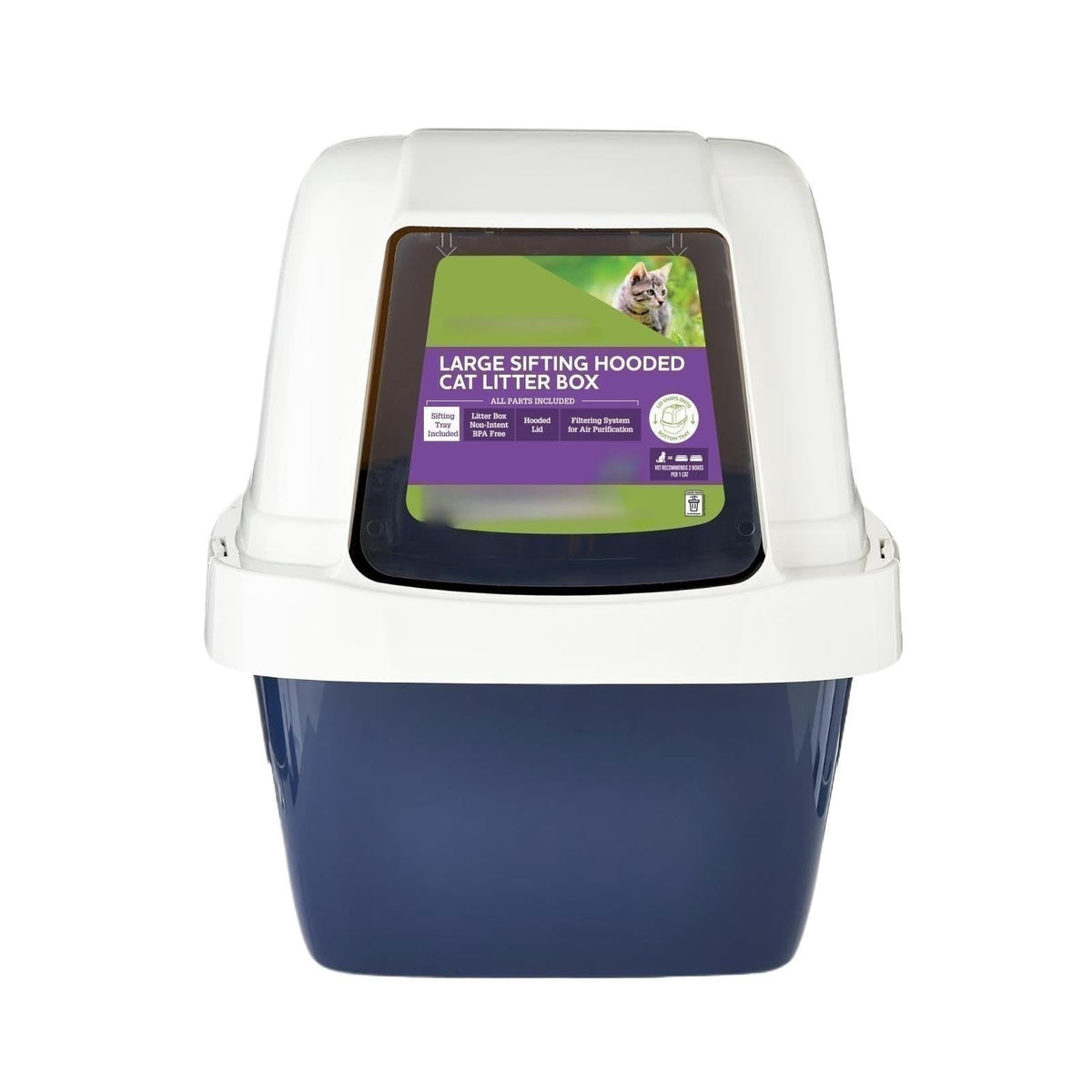 Blue Hooded Enclosed Cat Litter Box with Pan & Odor Filter N432455