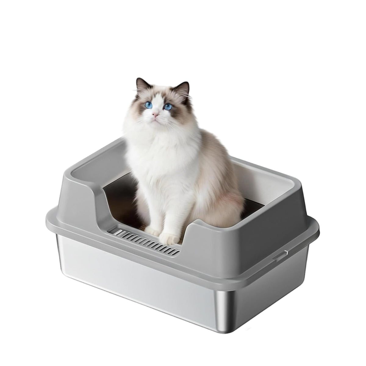 XL Stainless Steel Enclosed Cat Litter Box with Scoop J414