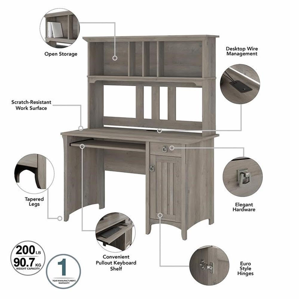 Small Computer Desk with Hutch, Driftwood Gray F42133