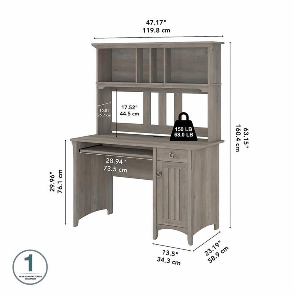 Small Computer Desk with Hutch, Driftwood Gray F42133