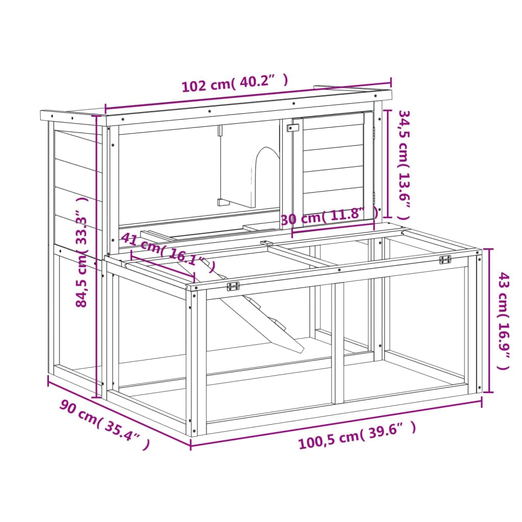 2-Tier Solid Pine Wood Rabbit Hutch I45212