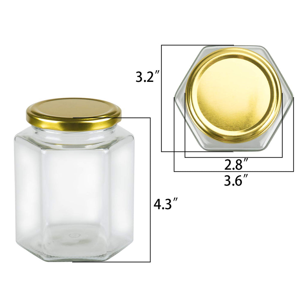 16 oz Hexagon Glass Honey Jars with Lids, 12 Pack C94802
