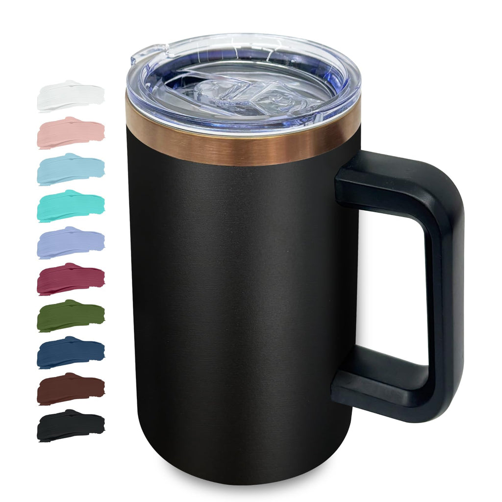 22oz Insulated Coffee Mug with Handle and Lid Black U5421