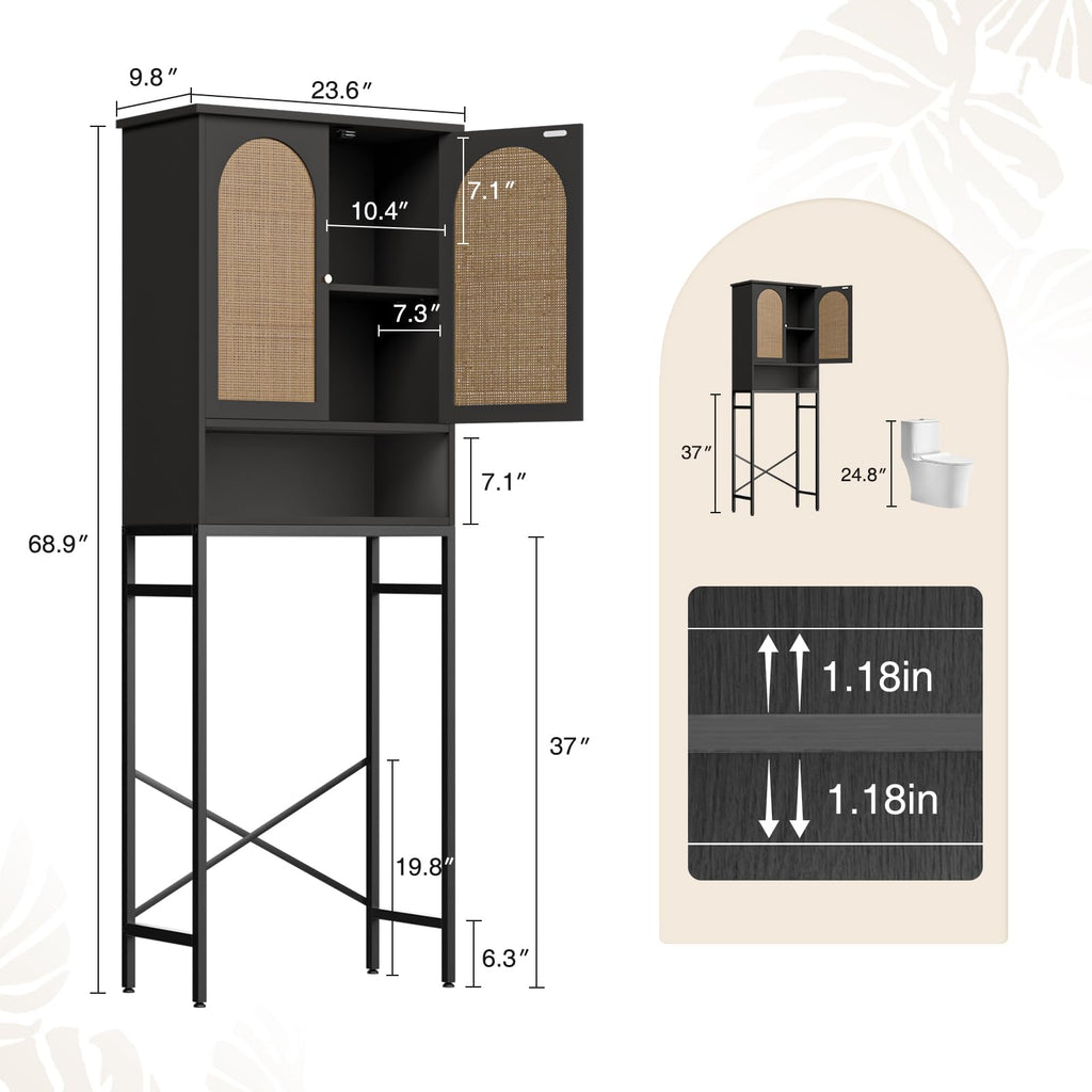 Rattan Wood Toilet Storage Cabinet with Metal Stand F952
