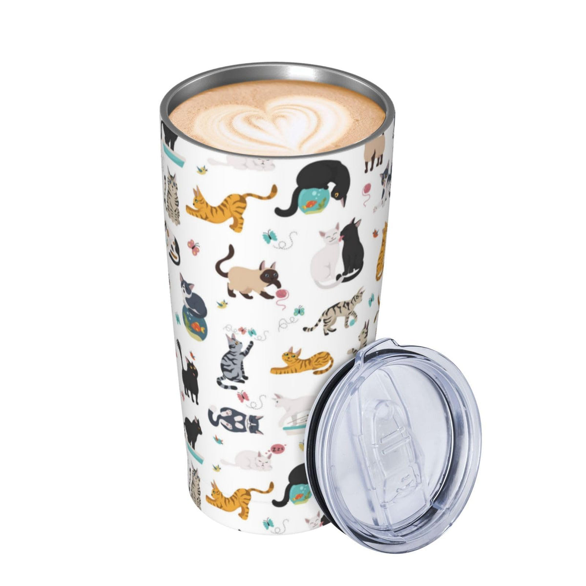 20 Oz Stainless Steel Insulated Cat Tumbler with Lid and Straw J106998