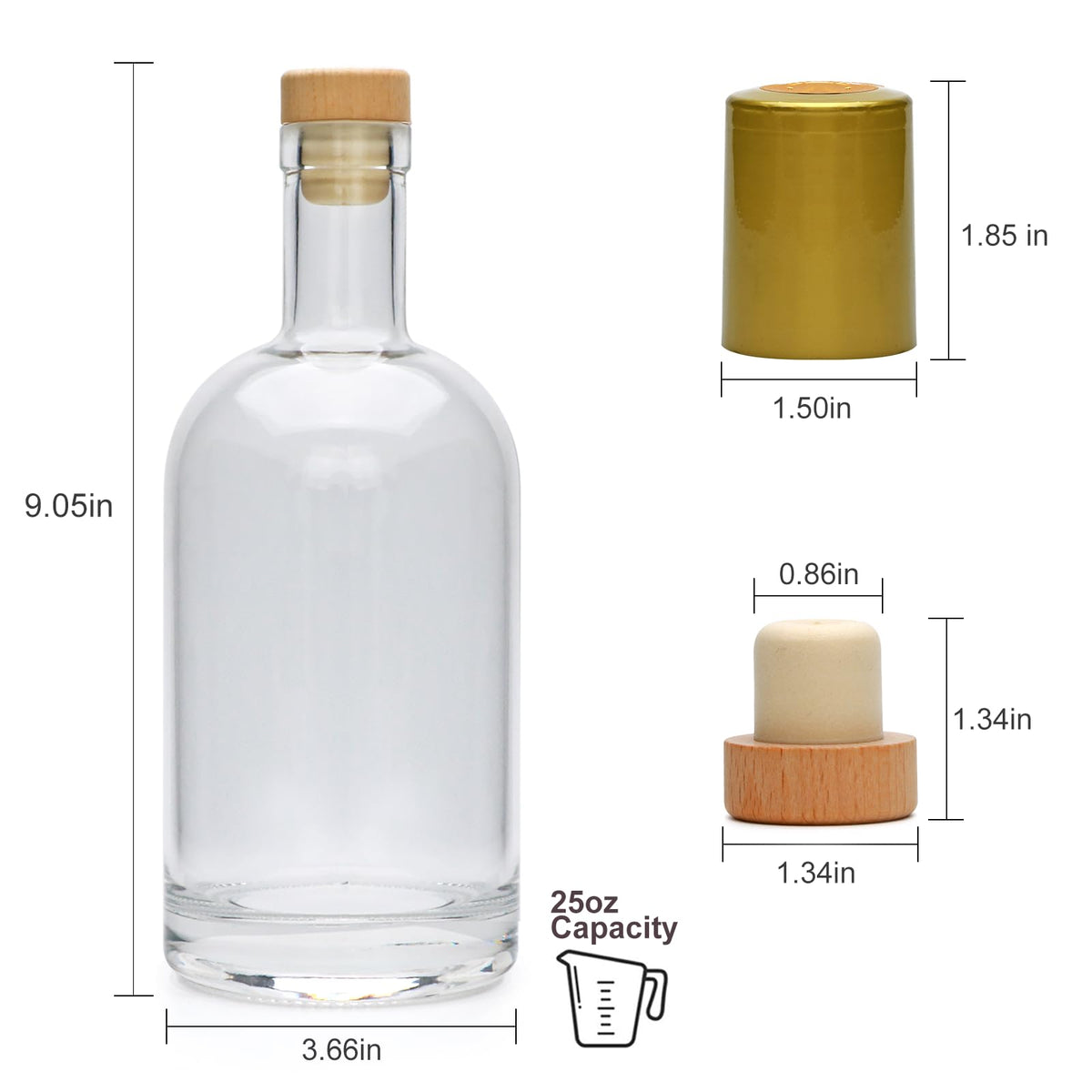 Clear Glass Bottles with T-Top Cork C36604