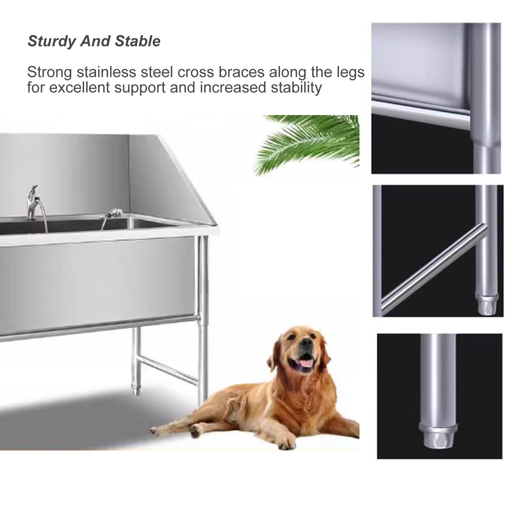 Stainless Steel Dog Grooming Bathtub with Sliding Door and Step N376711