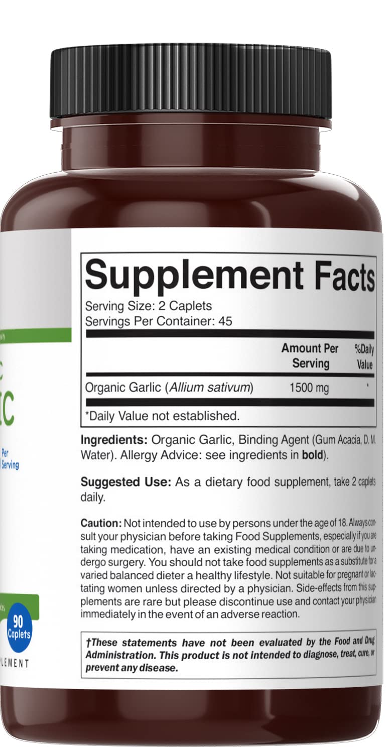 Organic Garlic 1500mg 90 Vegetarian Tablets A461