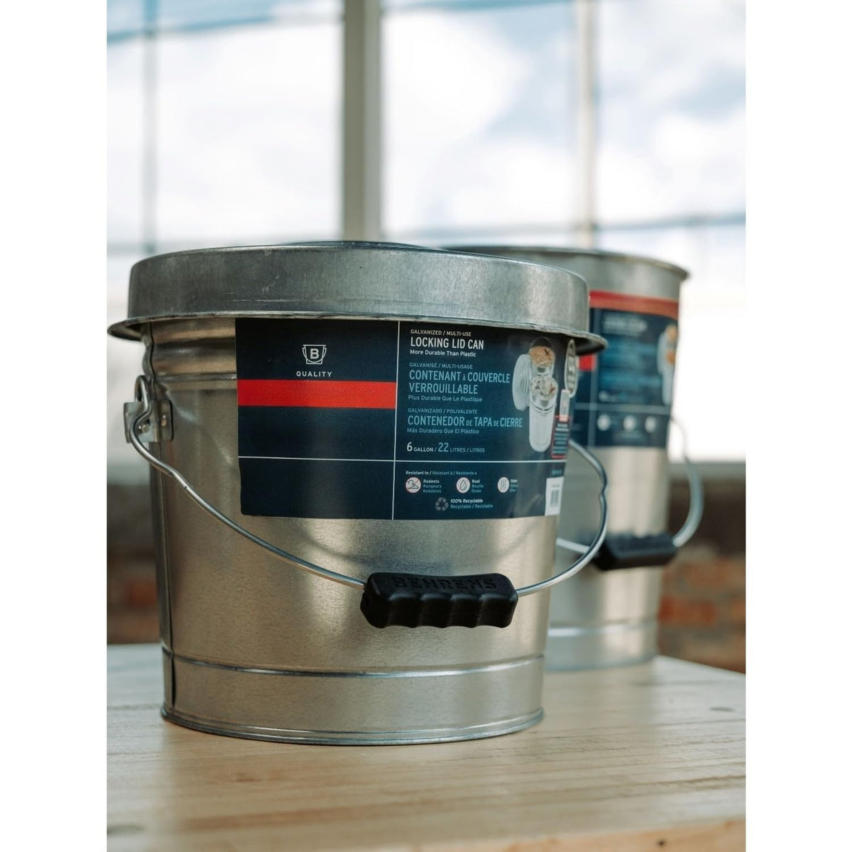 Galvanized Steel Locking Lid Storage Can 6-Gallon N97954