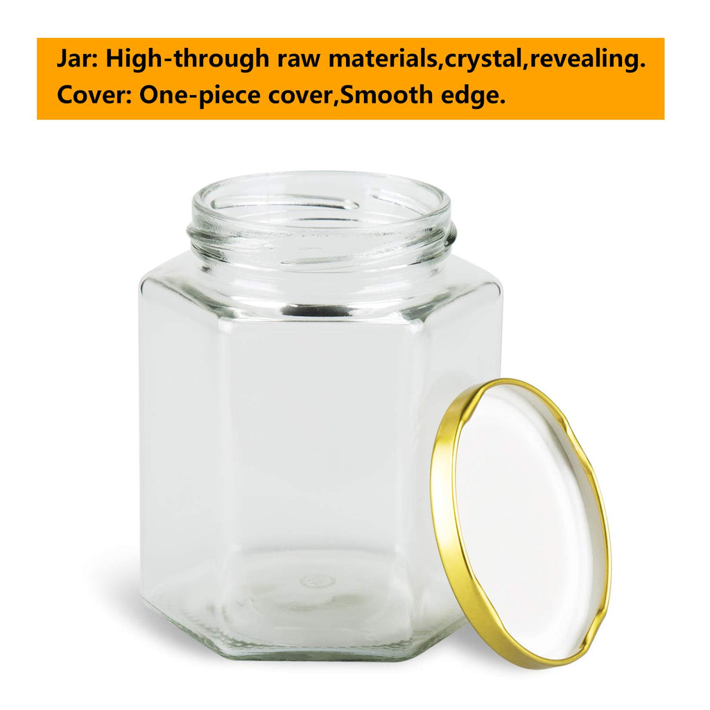 16 oz Hexagon Glass Honey Jars with Lids, 12 Pack C94802