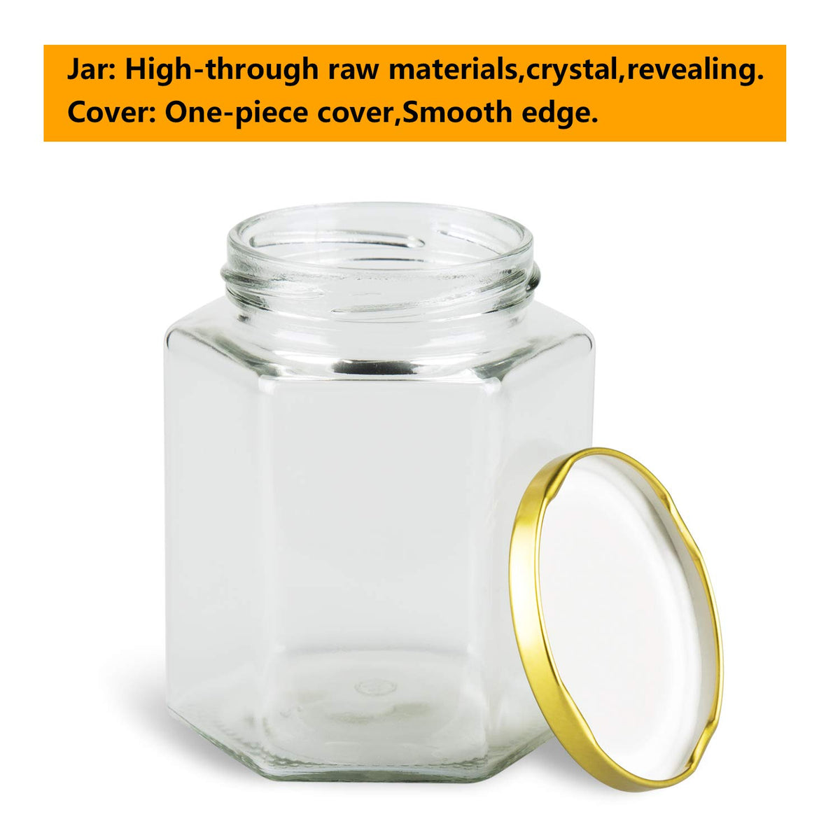 16 oz Hexagon Glass Honey Jars with Lids, 12 Pack C94802
