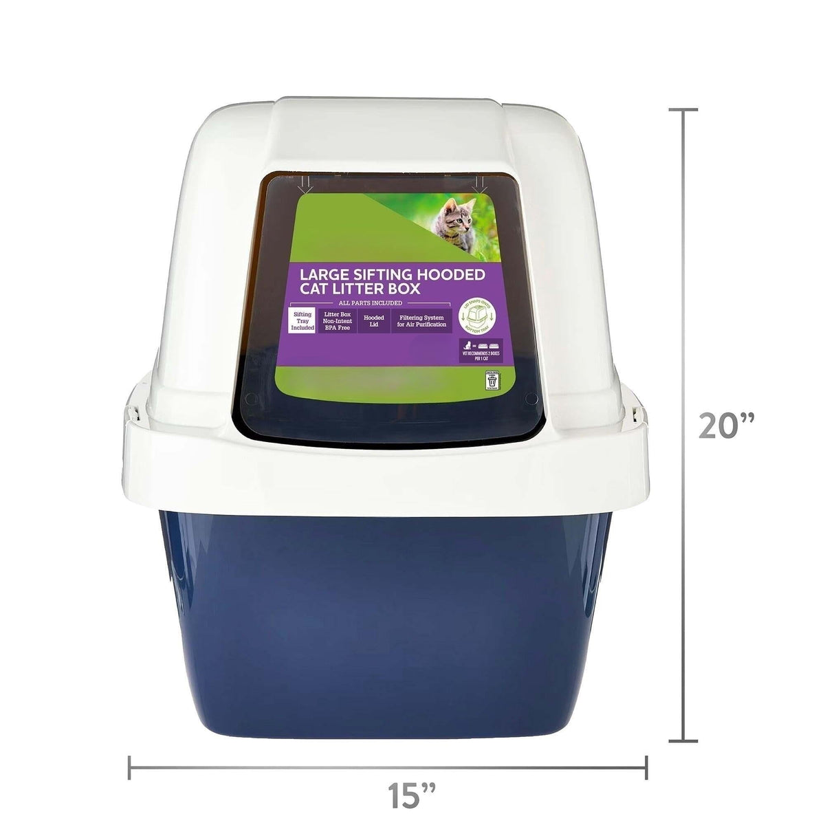 Blue Hooded Enclosed Cat Litter Box with Pan & Odor Filter N432455