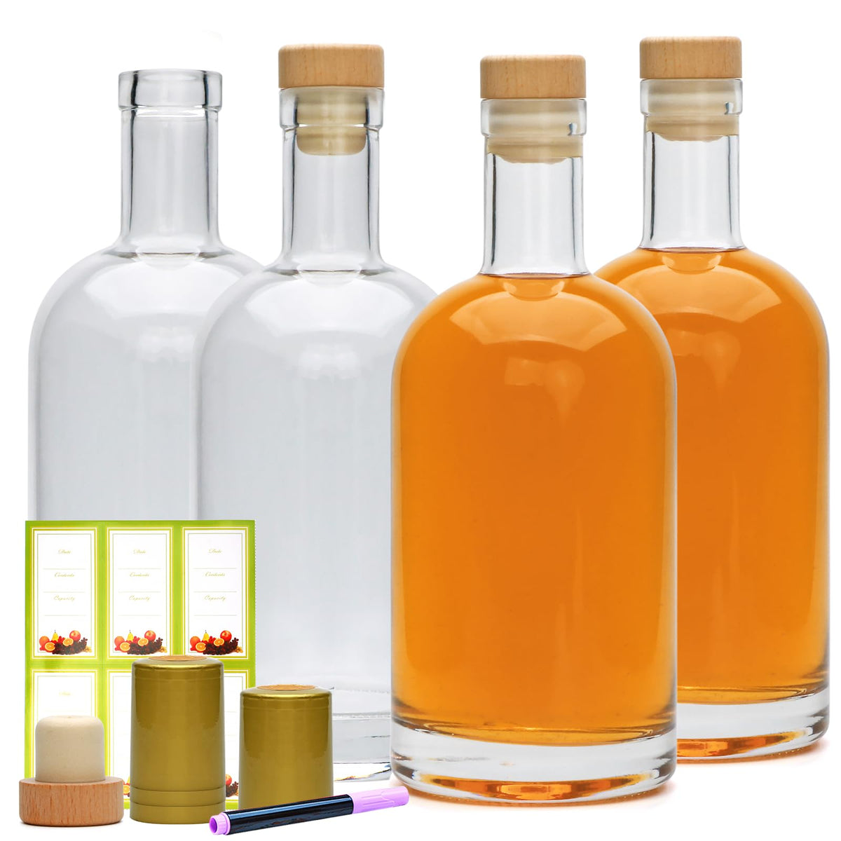 Clear Glass Bottles with T-Top Cork C36604