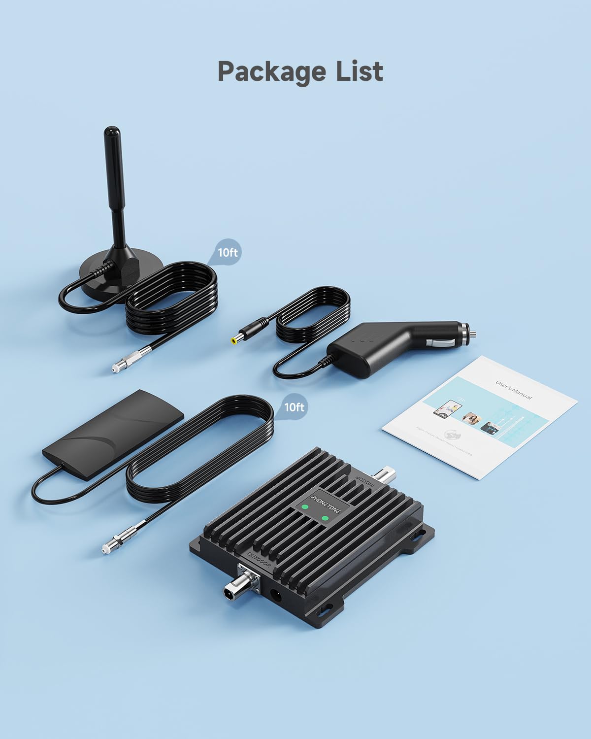 Vehicle Cell Phone Signal Booster with Omni-Directional Roof Antenna Grey A65449