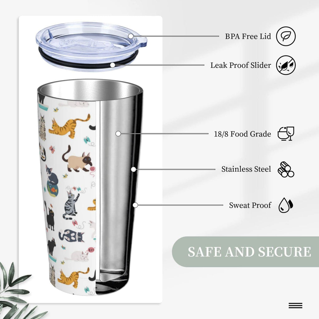 20 Oz Stainless Steel Insulated Cat Tumbler with Lid and Straw J106998