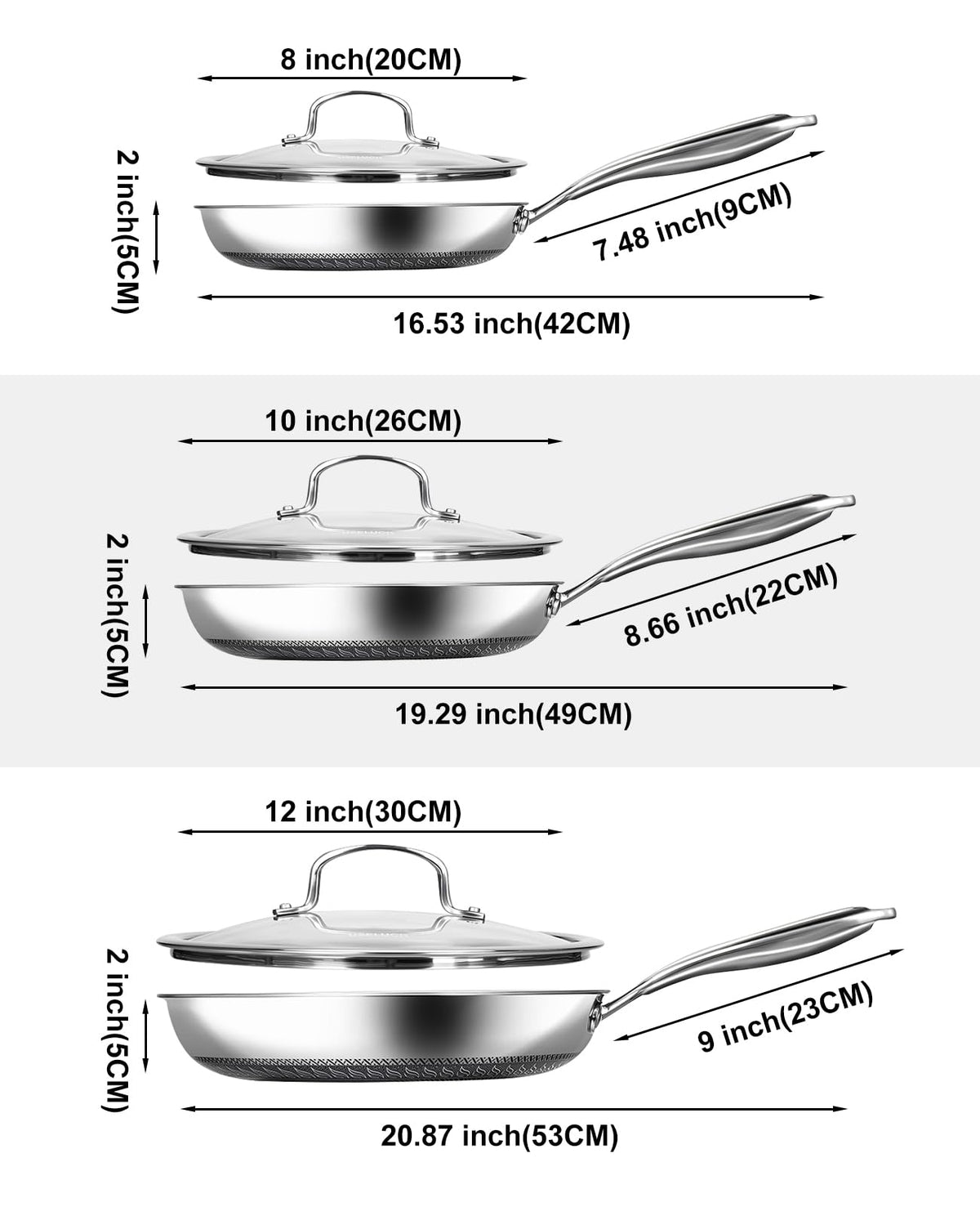 Nonstick Stainless Steel Frying Pans with Lid F115409