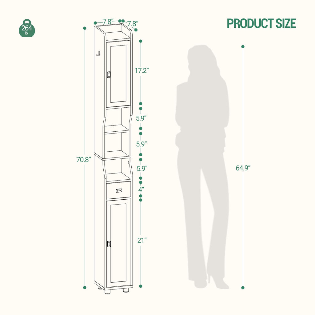 White Tall Narrow Bathroom Storage Cabinet W53116
