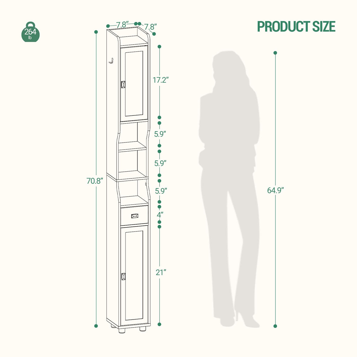 White Tall Narrow Bathroom Storage Cabinet W53116