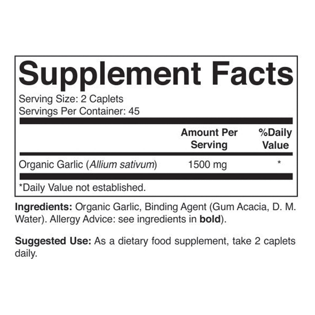 Organic Garlic 1500mg 90 Vegetarian Tablets A461