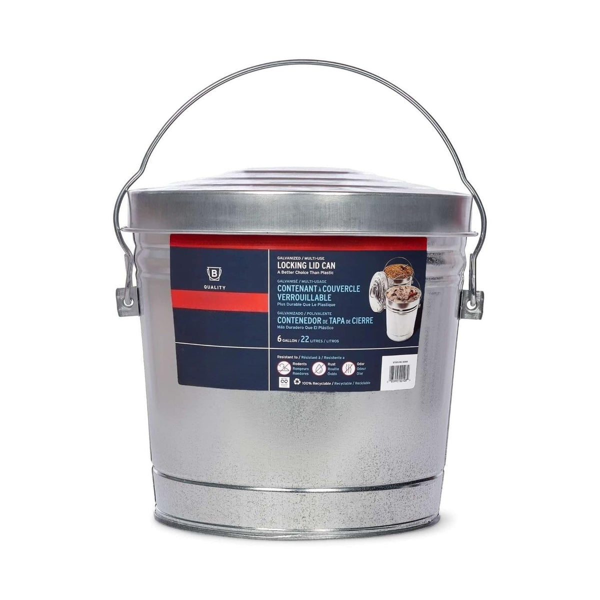 Galvanized Steel Locking Lid Storage Can 6-Gallon N97954