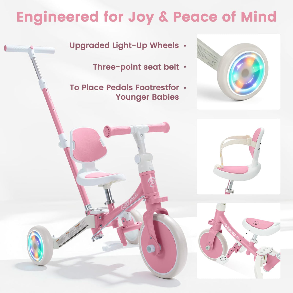 5-in-1 Convertible Toddler Tricycle with Push Handle Z6789