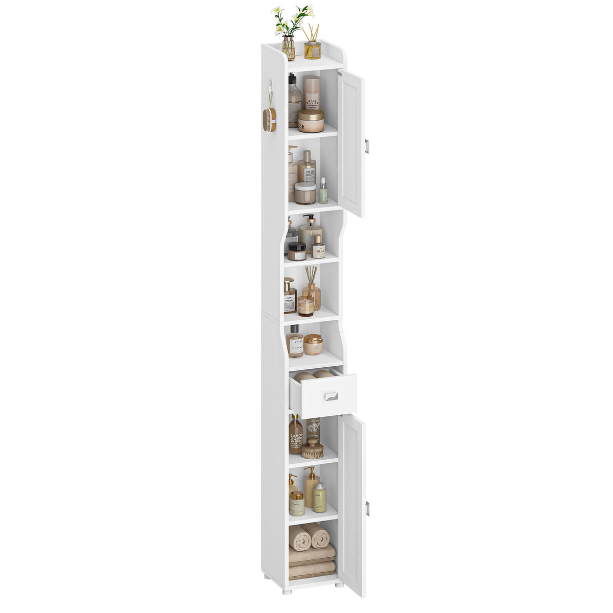 White Tall Narrow Bathroom Storage Cabinet W53116
