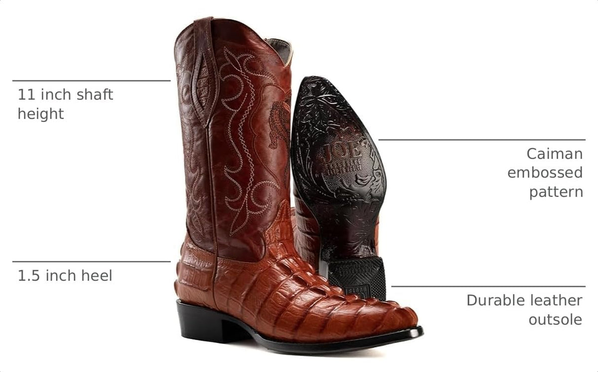 Men’s Genuine Leather Caiman Print J-Toe Western Boots Y33653