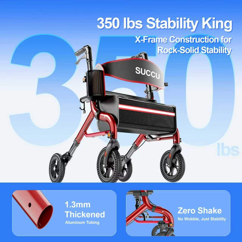 Red 8" All-Terrain Rollator Walker J244