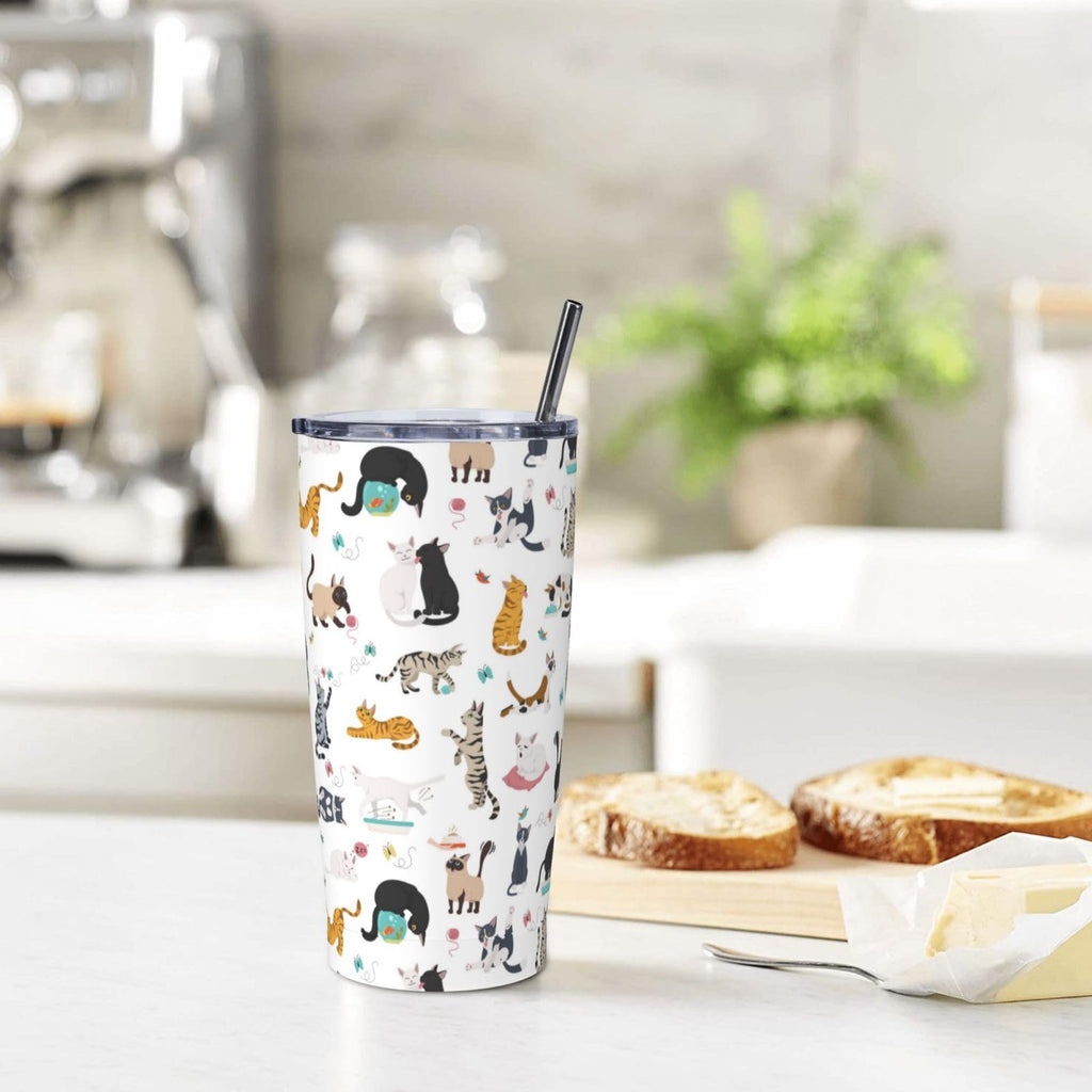 20 Oz Stainless Steel Insulated Cat Tumbler with Lid and Straw J106998