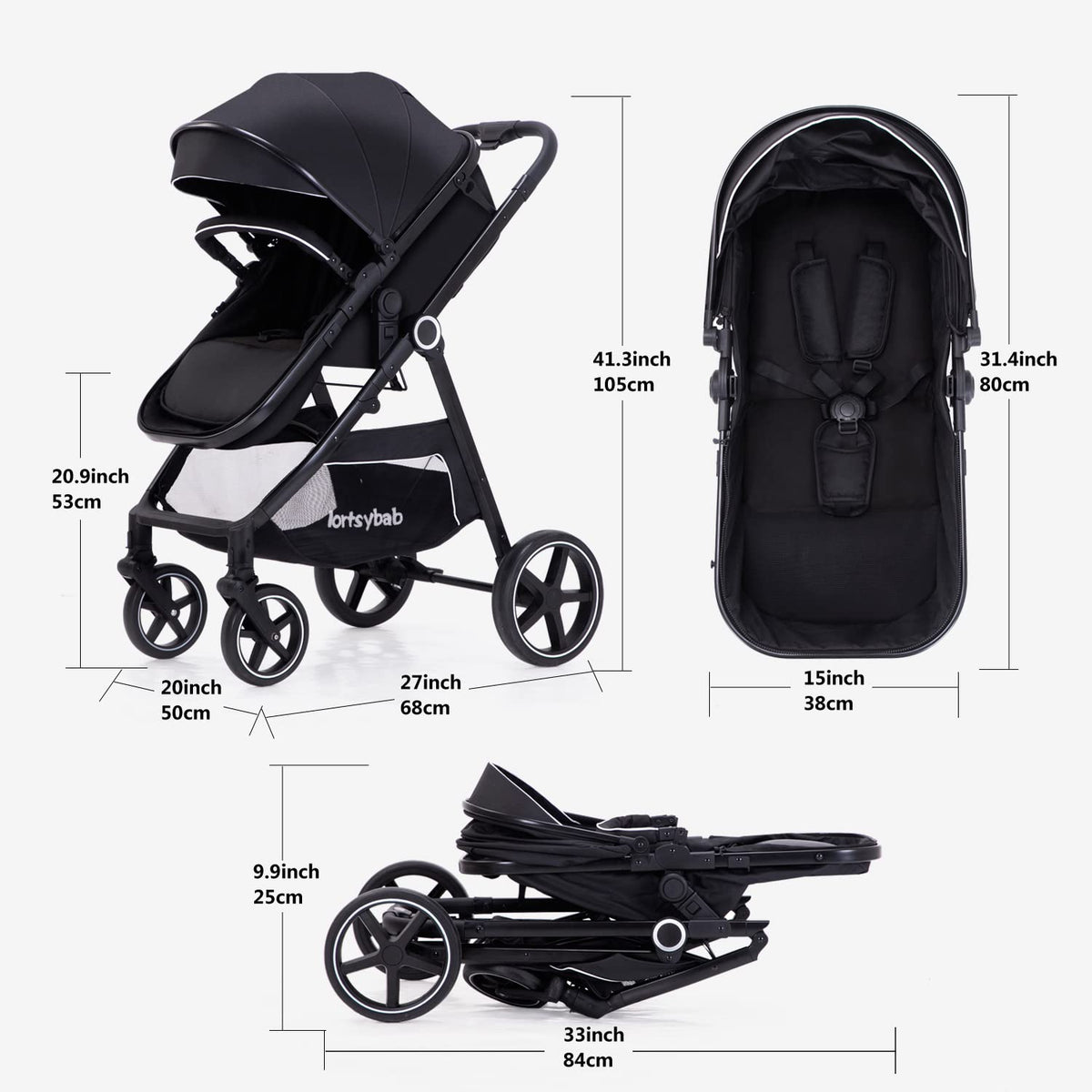 2-in-1 Folding Baby Stroller with Reversible Seat M841