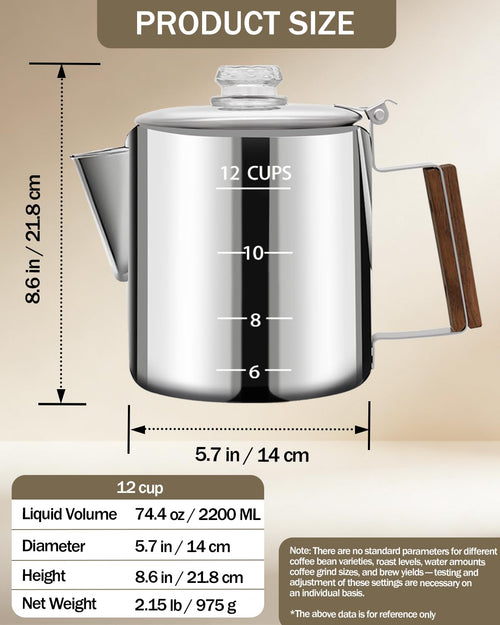 12 Cup Stainless Steel Coffee Percolator L56592