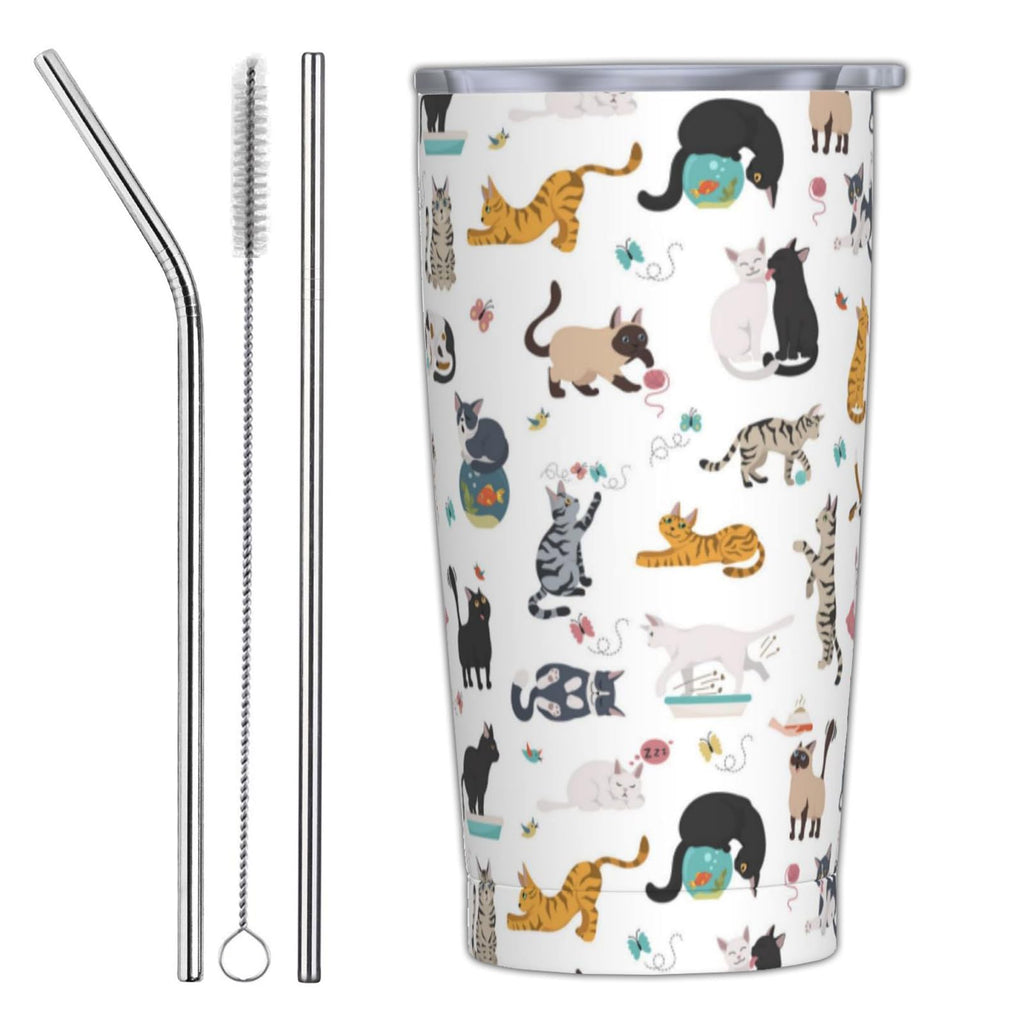 20 Oz Stainless Steel Insulated Cat Tumbler with Lid and Straw J106998