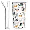 20 Oz Stainless Steel Insulated Cat Tumbler with Lid and Straw J106998