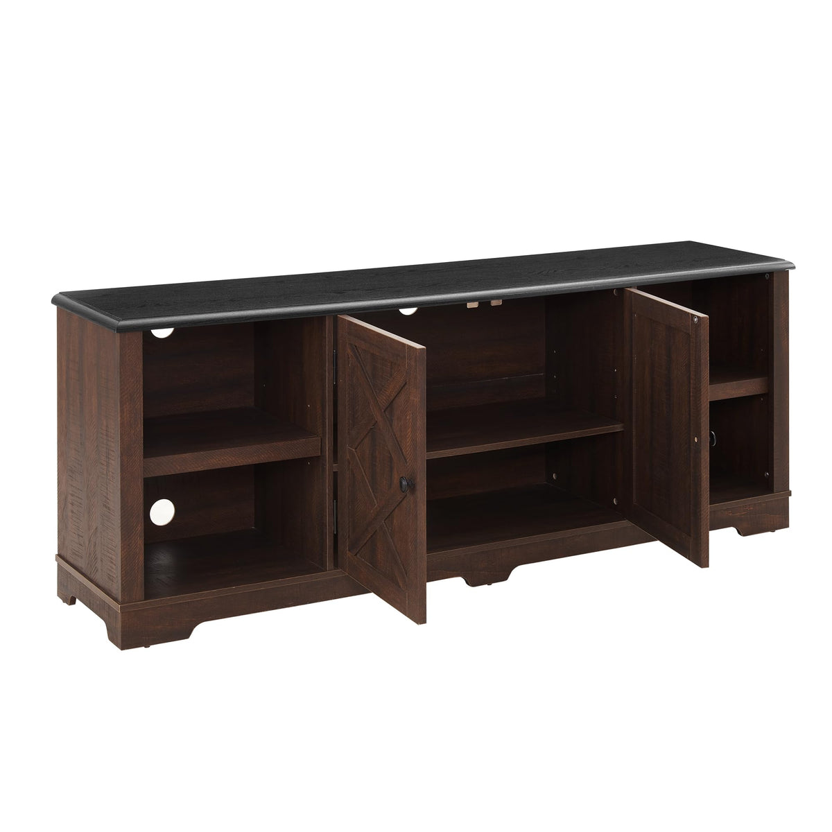 Espresso and Black TV Media Stand with Open Shelves and Closed Cabinets J891562