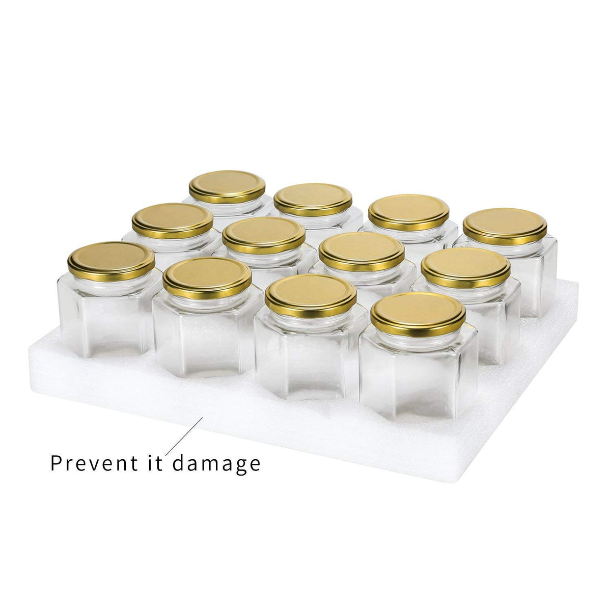 16 oz Hexagon Glass Honey Jars with Lids, 12 Pack C94802