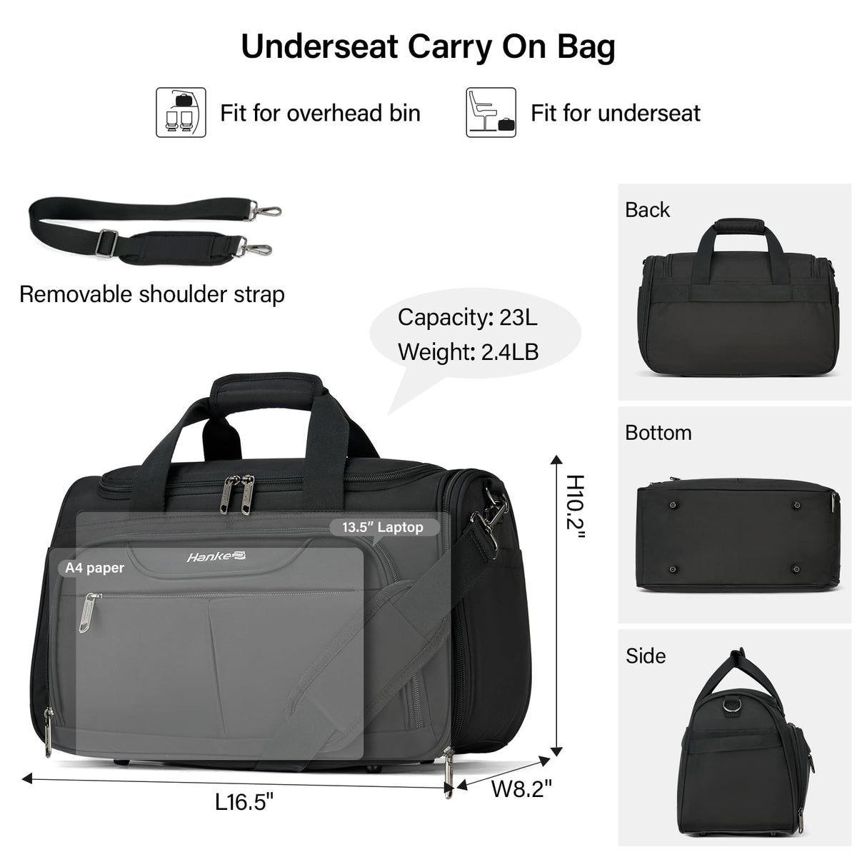 Black Lightweight Water Resistant Foldable Travel Duffel Bag P70116