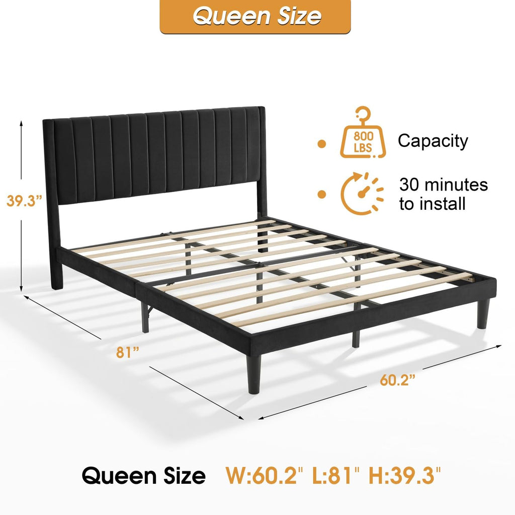Queen Size Velvet Upholstered Platform Bed Frame T723134