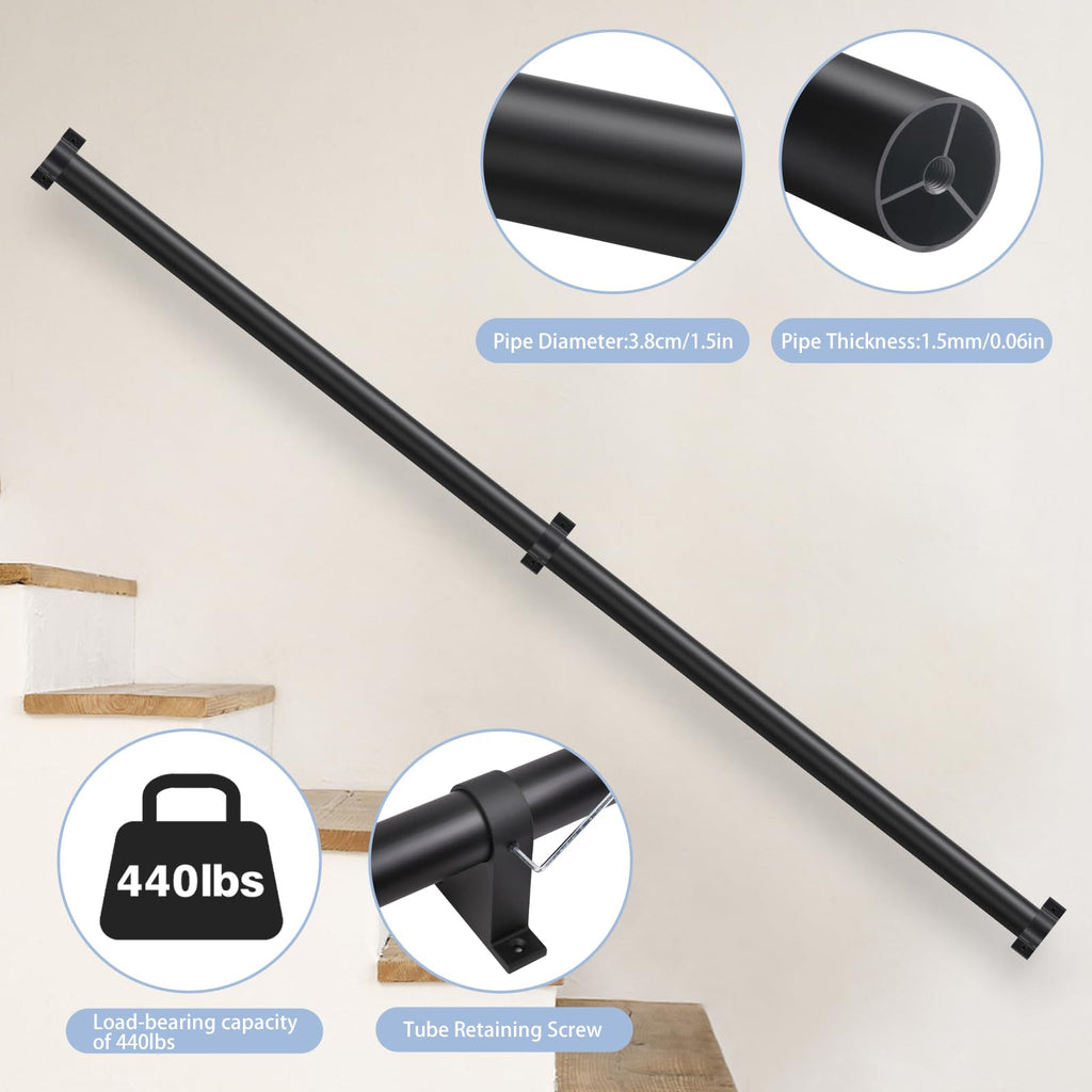 Black Aluminum 1.5" Pipe Stair Handrail 5ft F647