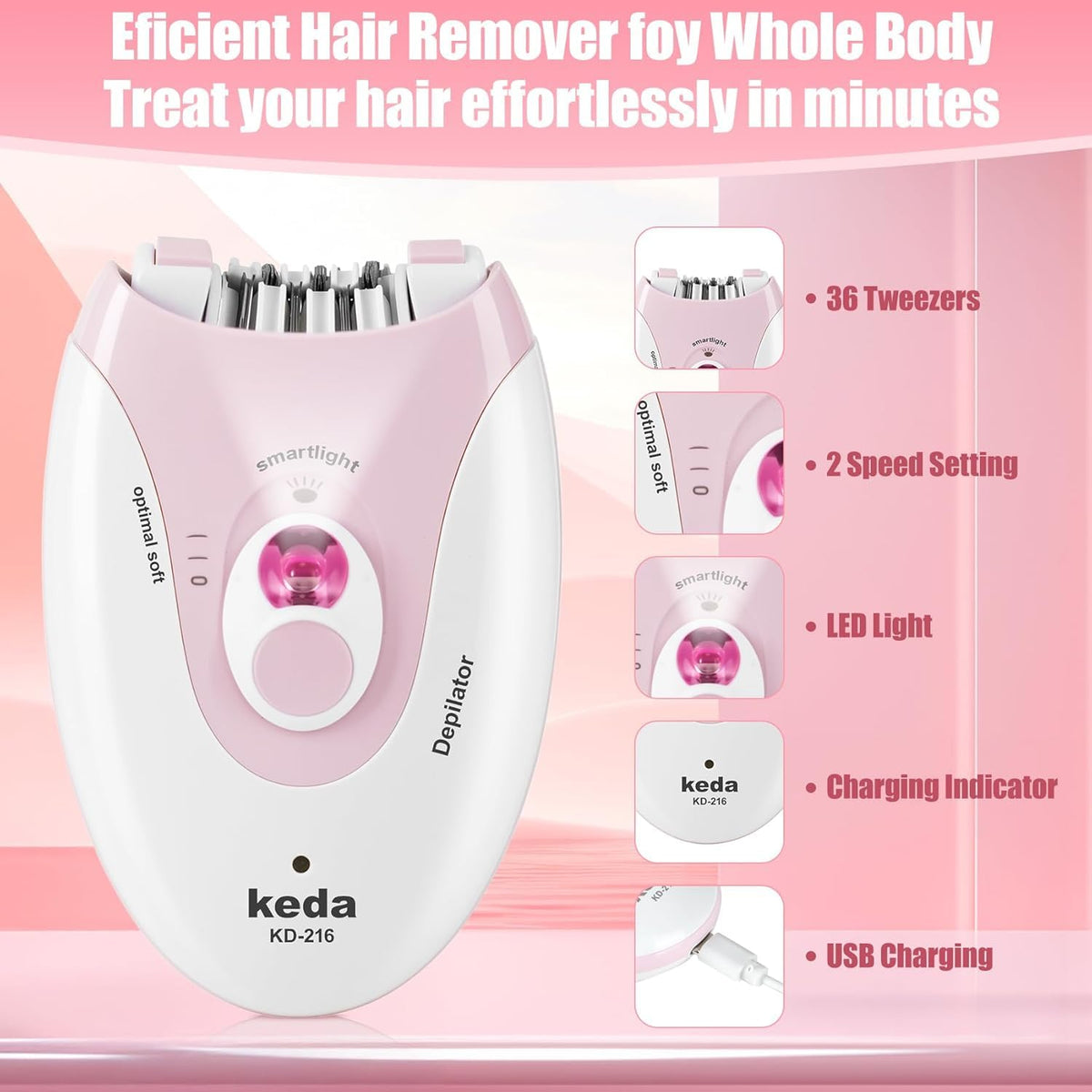 Rechargeable Epilator with LED Light O67472