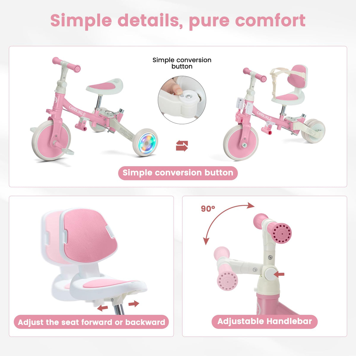 5-in-1 Convertible Toddler Tricycle with Push Handle Z6789