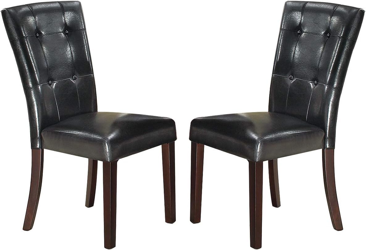 Black Faux Leather Tufting Parson Chairs Set of 2 I225