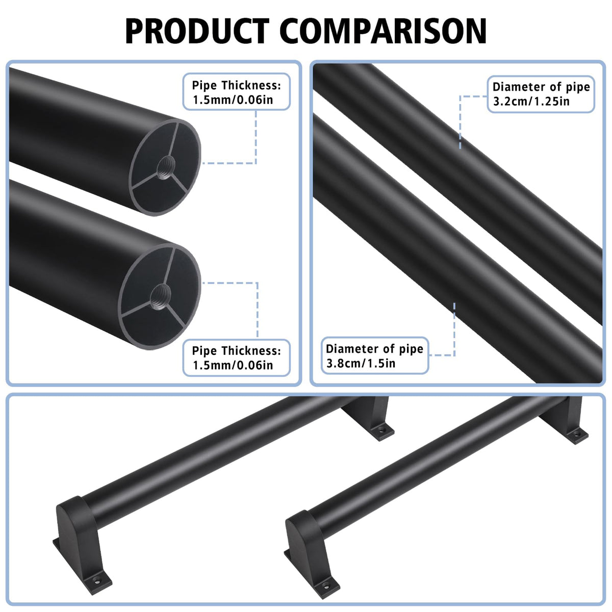 Black Aluminum 1.5" Pipe Stair Handrail 5ft F647