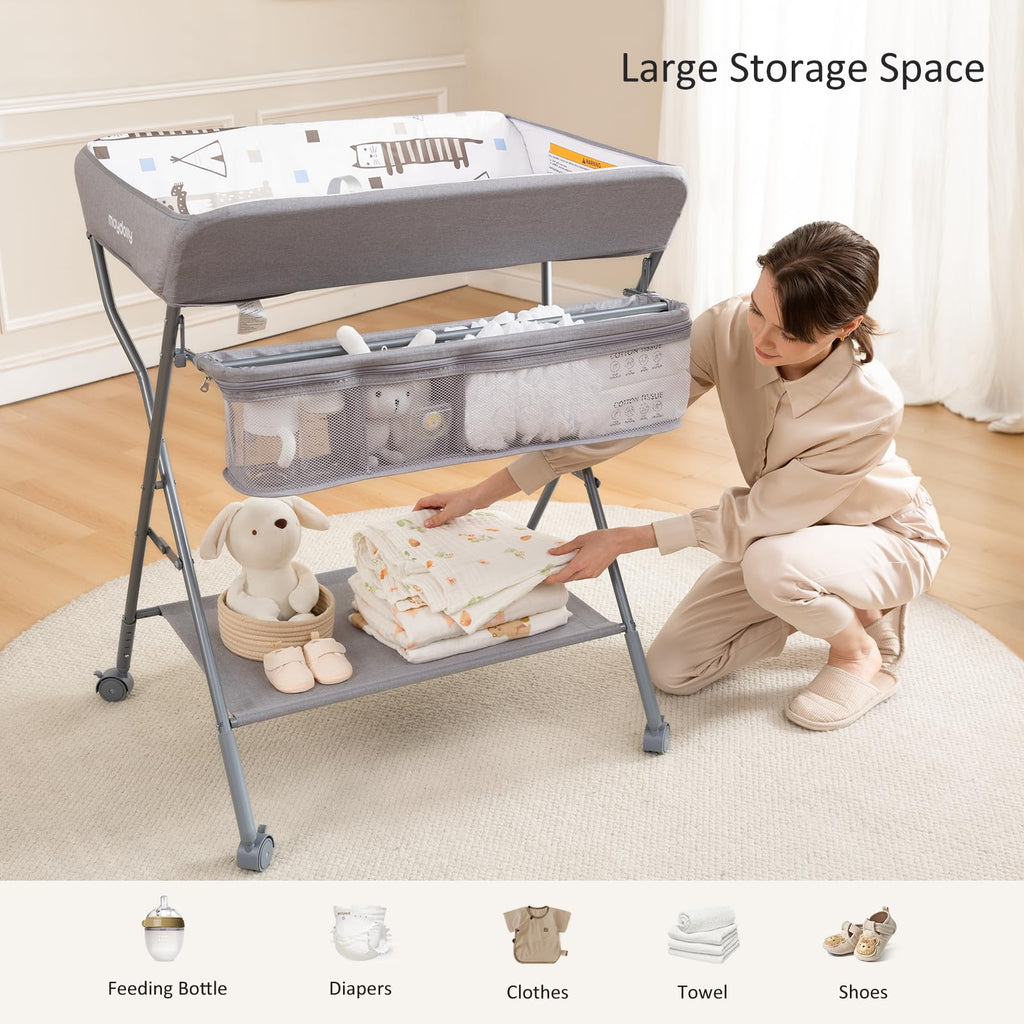 Portable Adjustable Height Folding Baby Changing Table with Wheels C82707