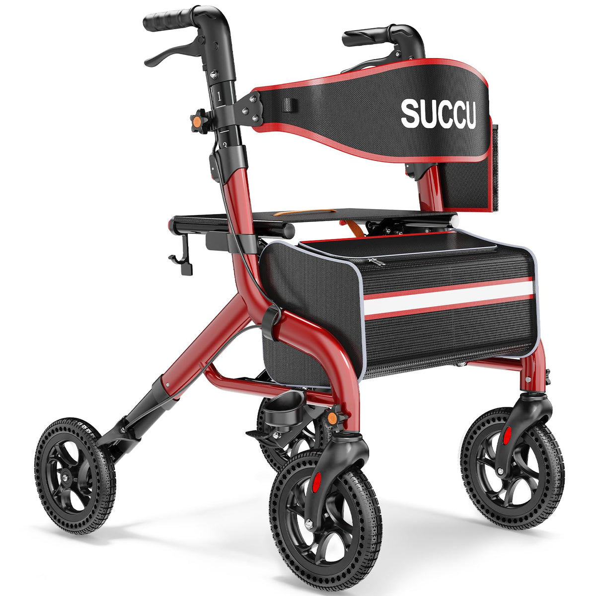 Red 8" All-Terrain Rollator Walker J244