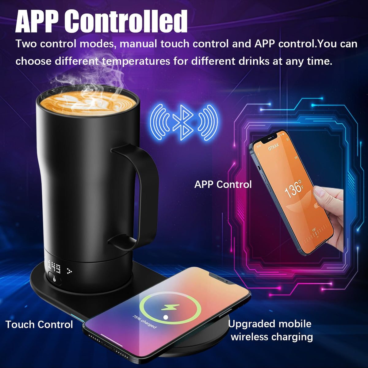 18 Oz Temperature Control App Controlled Self Heating Coffee Mug K8314