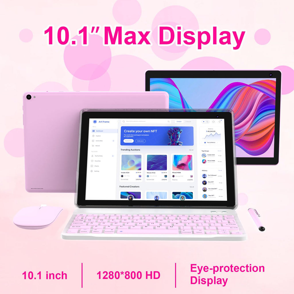 Android 15 Tablet 10 inch, 2 in 1 Tablet with Keyboard Case Mouse Stylus, 8GB RAM 32GB ROM, Quad Core, 1280x800 HD Screen, 6000mAh S770